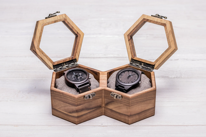 Hexagonale Box für zwei Uhren