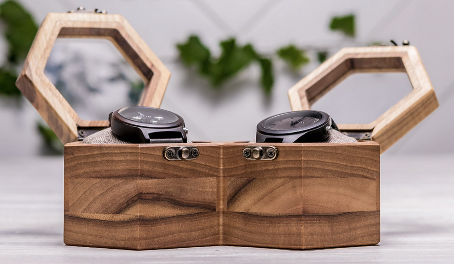 Hexagonale Box für zwei Uhren