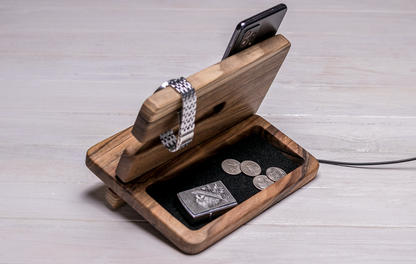 Holz-Organizer für Smartphone, Uhr & Co