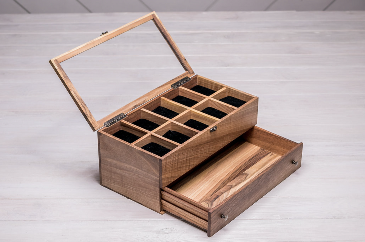 Uhrenbox für zehn Uhren mit Schublade