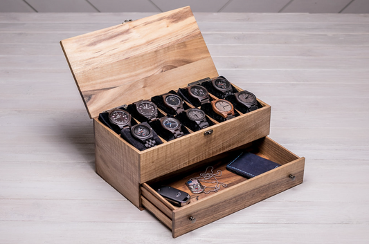 Uhrenbox für zehn Uhren mit Schublade